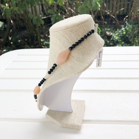 NWT Genuine Sunstone & Black Crystal Beads Beaded Necklace Pink - Picture 4 of 4